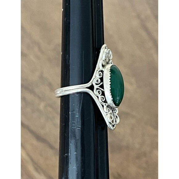 BEAU 925 Sterling Silver Jade Antique Victorian Goth Ring Sz 4~6 Adjustable - Picture 2 of 9